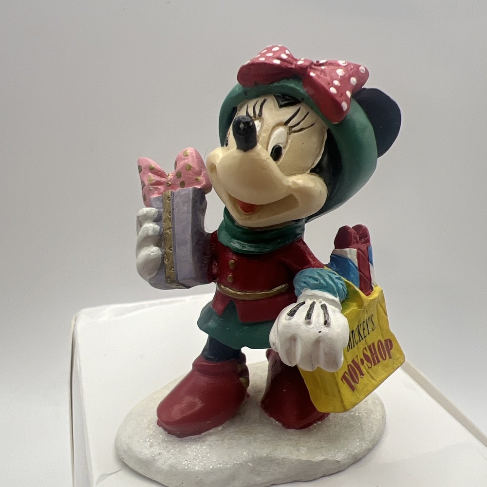 VTG Enesco Disney Minnie Mouse Christmas Figurine Charging Down Slopes 2.5"